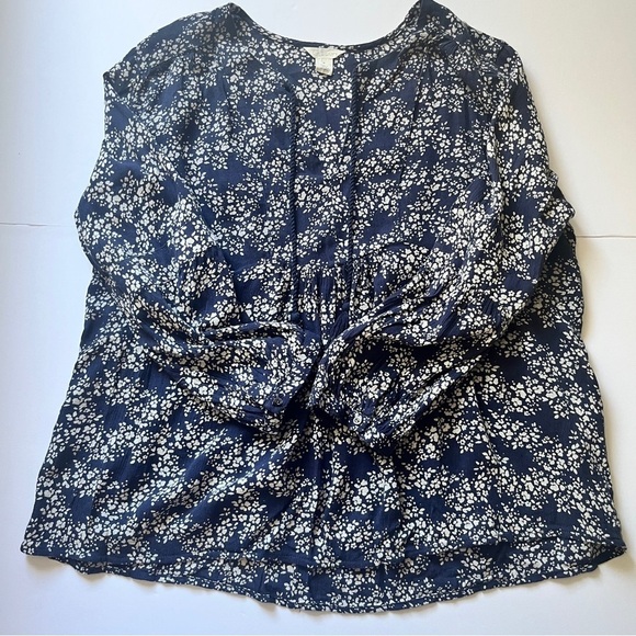 Caslon Blouse V Neck Floral Peasant Top Boho Tassle Long Sleeve Shirt  Blue Sz M - Picture 10 of 12
